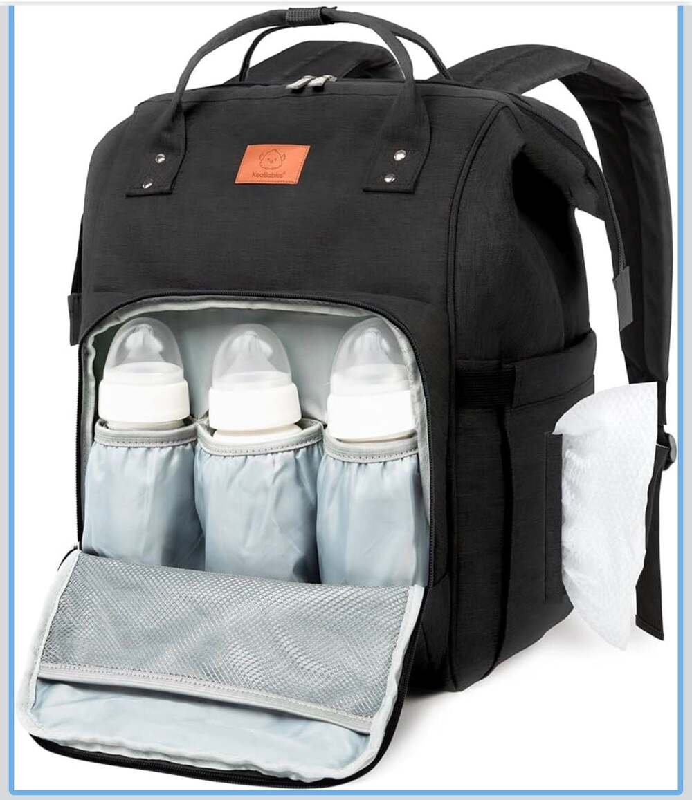 KeaBabies Original Diaper Bag Backpack, Trendy Black